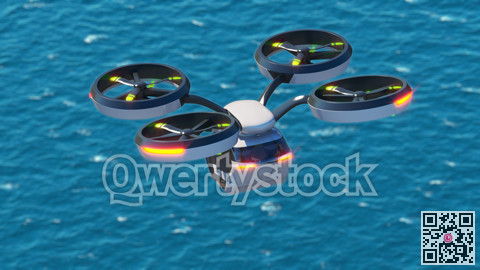 Personal air transport flying over the blue ocean. 3d illustration