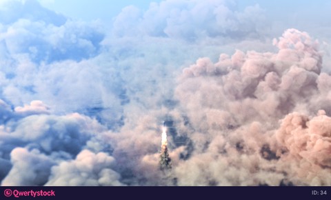 Rocket Launch through the clouds, Starship rocket to the mars. 4k animation