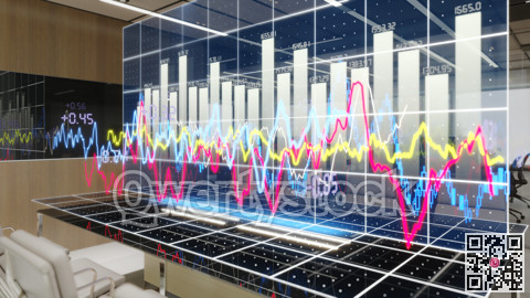 Glowing halogram of stock charts, jumps of growth, falls. 3d illustration.