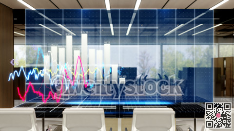 Glowing halogram of stock charts, jumps of growth, falls. 3d illustration.