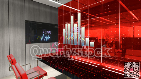 The red halogram charts the movement of exchange-traded currencies. Projection from the office table. 3d illustration.