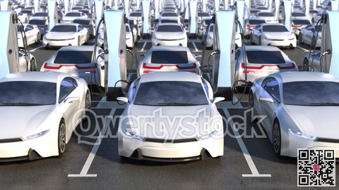 Charging an electric car from a charging station. 3d illustration