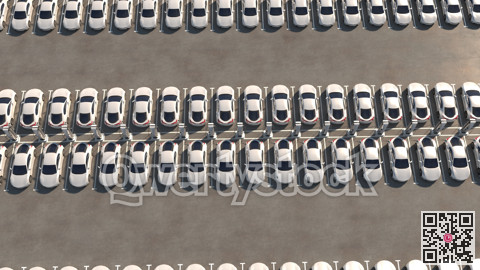 Big parking with chargers. Rows of electric cars are recharging. General view. 3d illustration