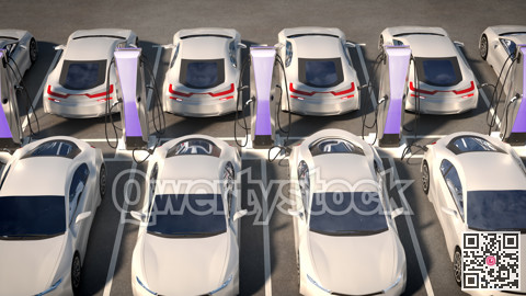 Parking electric cars. Charging stations, fast charging cars. 3d illustration