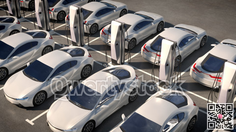 Parking electric cars. Charging stations, fast charging cars. 3d illustration