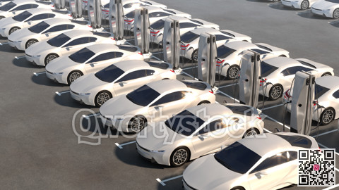 Parking electric cars. Charging stations, fast charging cars. 3d illustration