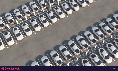 Electric car charging stations. Big parking. Loop video.