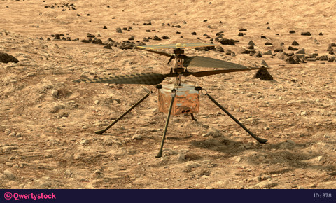 first helicopter on mars trying to start flight. 4k animation