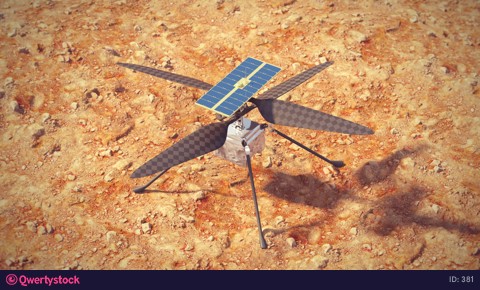Ingenuity helicopter checks propellers before flying on Mars. 4k animation