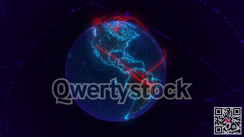 Planet Earth, against a night's background. Glowing internet communication lines. The interaction of continents is a connection. 3D illustration