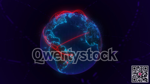 Planet Earth, against a night's background. Glowing internet communication lines. The interaction of continents is a connection. 3D illustration