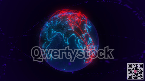 Planet Earth, against a night's background. Glowing internet communication lines. The interaction of continents is a connection. 3D illustration