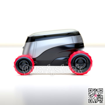 Automated Delivery Robot Service . Modern Smart Wireless Robot Delivers Goods or Food to a Customer. New Technological Iot Business Industry of Delivery Logisti
