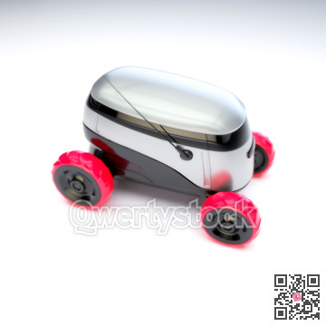 Automated Delivery Robot Service . Modern Smart Wireless Robot Delivers Goods or Food to a Customer. New Technological Iot Business Industry of Delivery Logisti