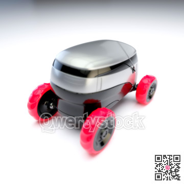 Automated Delivery Robot Service . Modern Smart Wireless Robot Delivers Goods or Food to a Customer. New Technological Iot Business Industry of Delivery Logisti