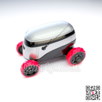 Automated Delivery Robot Service . Modern Smart Wireless Robot Delivers Goods or Food to a Customer. New Technological Iot Business Industry of Delivery Logisti