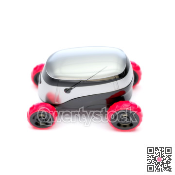 Automated Delivery Robot Service . Modern Smart Wireless Robot Delivers Goods or Food to a Customer. New Technological Iot Business Industry of Delivery Logisti