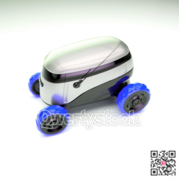 Automated Delivery Robot Service . Modern Smart Wireless Robot Delivers Goods or Food to a Customer. New Technological Iot Business Industry of Delivery Logisti