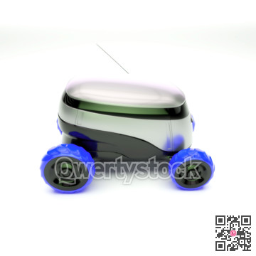 Automated Delivery Robot Service . Modern Smart Wireless Robot Delivers Goods or Food to a Customer. New Technological Iot Business Industry of Delivery Logisti