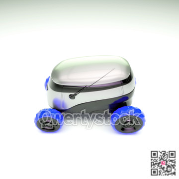 Automated Delivery Robot Service . Modern Smart Wireless Robot Delivers Goods or Food to a Customer. New Technological Iot Business Industry of Delivery Logisti