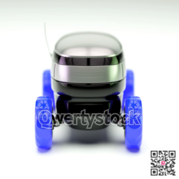 Automated Delivery Robot Service . Modern Smart Wireless Robot Delivers Goods or Food to a Customer. New Technological Iot Business Industry of Delivery Logisti
