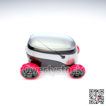 Automated Delivery Robot Service . Modern Smart Wireless Robot Delivers Goods or Food to a Customer. New Technological Iot Business Industry of Delivery Logisti