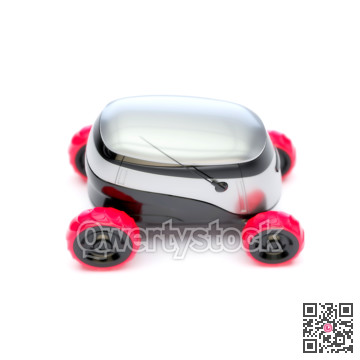 Automated Delivery Robot Service . Modern Smart Wireless Robot Delivers Goods or Food to a Customer. New Technological Iot Business Industry of Delivery Logisti