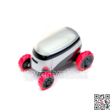 Automated Delivery Robot Service . Modern Smart Wireless Robot Delivers Goods or Food to a Customer. New Technological Iot Business Industry of Delivery Logisti