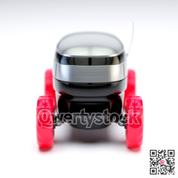 Automated Delivery Robot Service . Modern Smart Wireless Robot Delivers Goods or Food to a Customer. New Technological Iot Business Industry of Delivery Logisti
