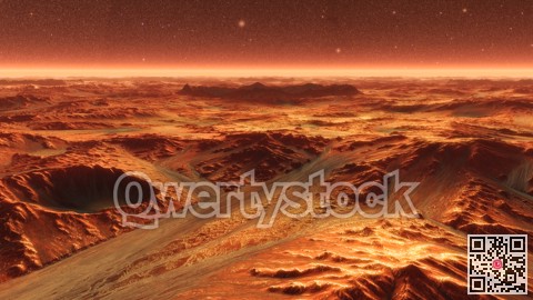Mars Planet Surface With Dust Blowing. 3d illustration