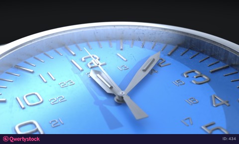 The clock's arrows show the time. The blue watch face. 3D animation