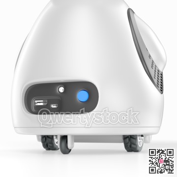 Robot home helper. Smart little robot, on wheels and smart screen. 3d illustration