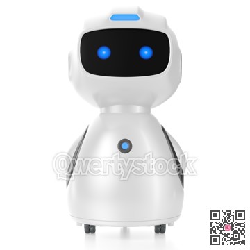 Robot home helper. Smart little robot, on wheels and smart screen. 3d illustration