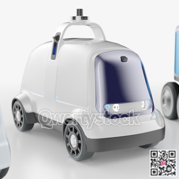 Autonomous robot product delivery. Smart delivery of food, groceries, letters, documents, etc. 3d illustration