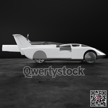 Concept of a flying car. Flying car. Studio render. 3D illustration.