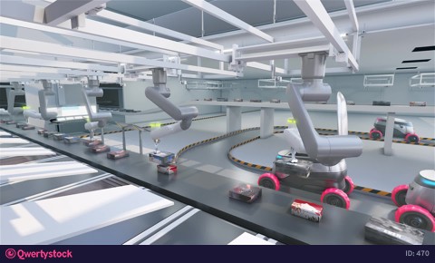 Loading station, loading products into stand-alone food deliverers. 3D animation.