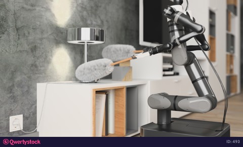 Dust cleaning with an automatic robot assistant. Autonomous apartment cleaner. 3d rendering