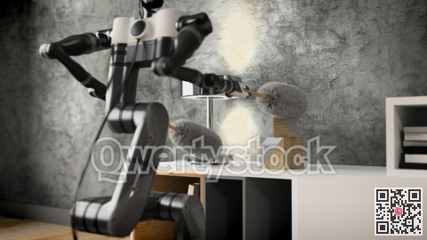 Robot cleaner helps to clean the apartment. Automatic robot. 3d rendering