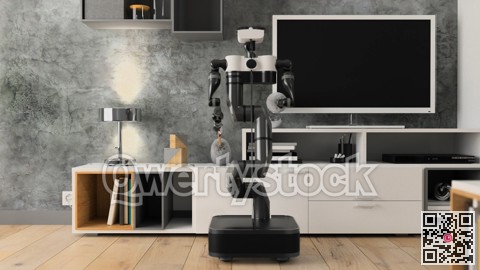 Robot cleaner helps to clean the apartment. Automatic robot. 3d rendering