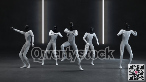 Party at the robots of androids. Dancing together. 3d illustration