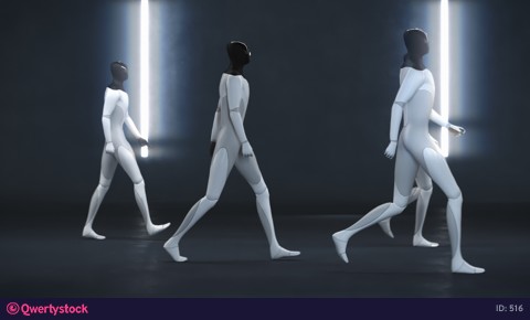 Cyborgs rush to work instead of people. 3d rendering
