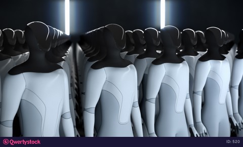 An army of humanoid soldiers lined up. 3d render