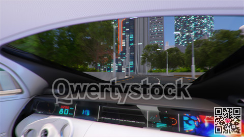 Day view of the city from the car with automatic piloting. 3d illustration.
