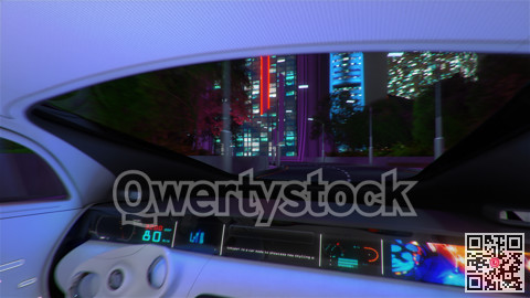Night view of the city from the car with automatic piloting. 3d illustration.