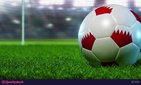The ball rolled out in the center. Close-up, with bright stadium floodlights in the background. 3D rendering.