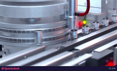 Plant for the production of batteries. Line conveyor stamping battery packs. 3D rendering.