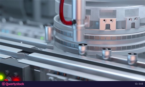 Plant for the production of lithium ion batteries. Conver line, close-up. 3D rendering.