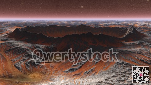 Mars Planet Surface With Dust Blowing. 3d illustration