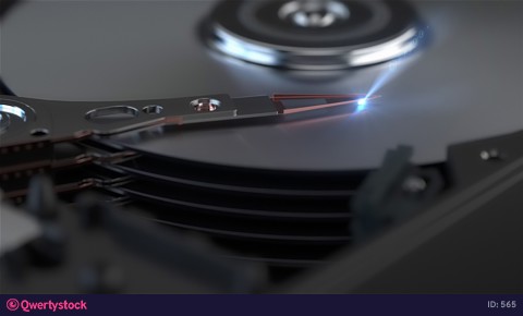 The computer's disk reads the information. The operation of the reading head. 3D animation.