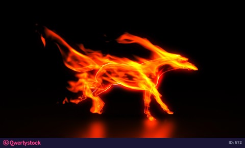 Fire horse running, seamless loop, against black 3d rendering